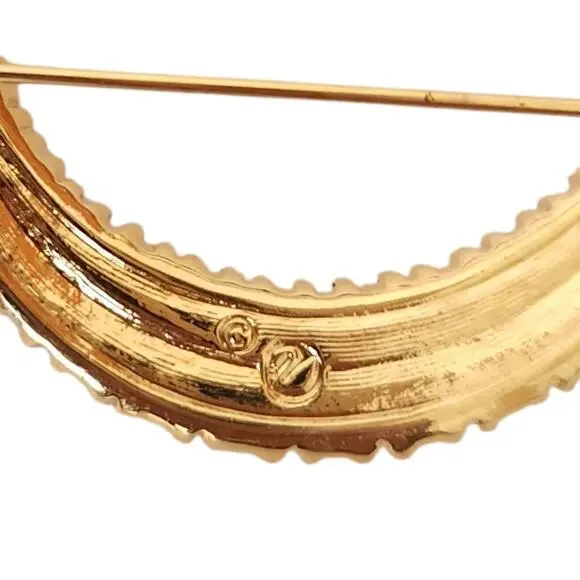 SWAROVSKI crystal vintage bling crescent moon gold tone lapel pin classic brooch - Picture 3 of 4